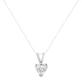 14K White Gold 3-Prong Set Heart Shaped Solitaire Lab Grown Diamond 18" Pendant Necklace (F-G Color, VS2-SI1 Clarity)