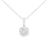 14K White Gold 2.00 Cttw Brilliant Round-Cut Diamond 7 Stone Flower Cluster 18" Pendant Necklace (H-I Color, SI2-I1 Clarity)