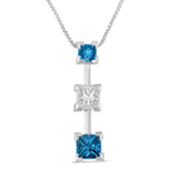 14 Karat White Gold 7/8ct. Total Diamond Weight Treated Blue and White Princess-cut Diamond Pendant Necklace