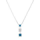 14 Karat White Gold 7/8ct. Total Diamond Weight Treated Blue and White Princess-cut Diamond Pendant Necklace