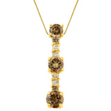 14 Karat Yellow Gold 1 CTTW White and Champagne Round Cut Diamond Drop Pendant Necklace