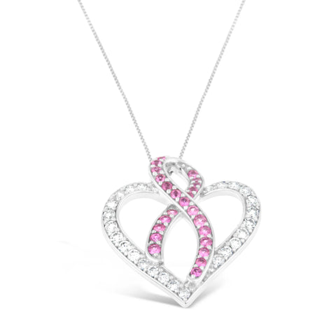 14 Karat White Gold 1ct. TGW Diamond And Pink Karat Sapphire Gemstone Pendant Necklace