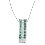 14 Karat White Gold 1 1/3 Carat CTTW Baguette and Princess-cut Treated Blue Diamond Halo Pendant Necklace