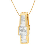 14 Karat Yellow Gold 1 1/10 CTTW Baguette and Princess Cut Overlapping Diamond Drop Pendant Necklace