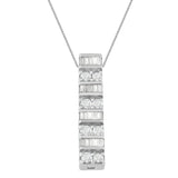 14 Karat White Gold 5/8ct. Total Diamond Weight Round and Baguette-cut Diamond Pendant Necklace