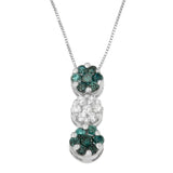 14 Karat White Gold 1ct. Total Diamond Weight Round-cut White and Treated Blue Diamond Floral Cluster Pendant Necklace