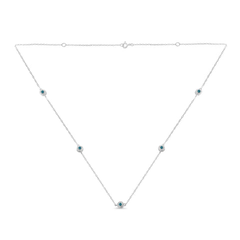 Sterling Silver Treated Blue Color Diamond Station Necklace (1/2 cttw, Blue Color, I2-I3 Clarity)