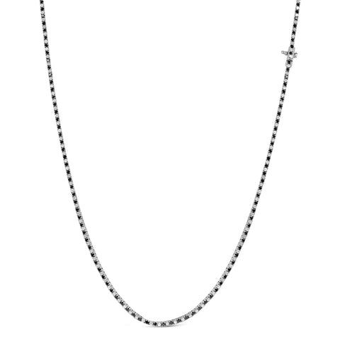 .925 Sterling Silver 7.0 Carat Alternating White and Black Diamond Tennis Necklace (Black/I-J Color, I2-I3 Clarity) - 16- 18