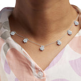 10K White Gold 3.0 Cttw Round-Cut Diamond 7 Stone Cluster Station Necklace (H-I Color, I1-I2 Clarity) - 18"