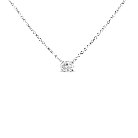 14K White Gold Lab Grown Oval Solitaire Diamond East West 18