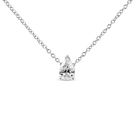 14K White Gold Pear Shape Lab Grown Diamond Solitaire Pendant Necklace (F-G Color, VS2-SI1 Clarity)