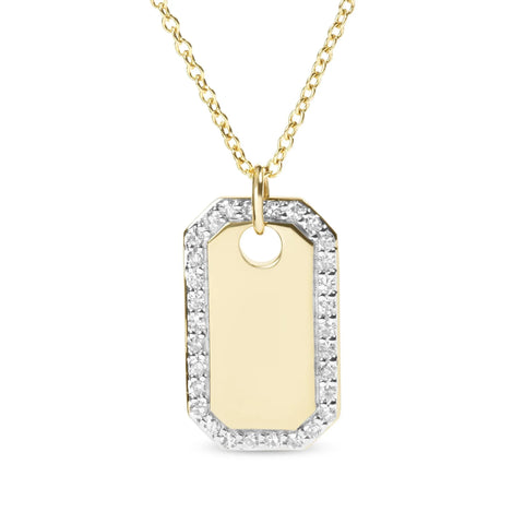 14K Yellow Gold 1/4 Cttw Diamond Halo  Octagonal Dog Tag Pendant 18