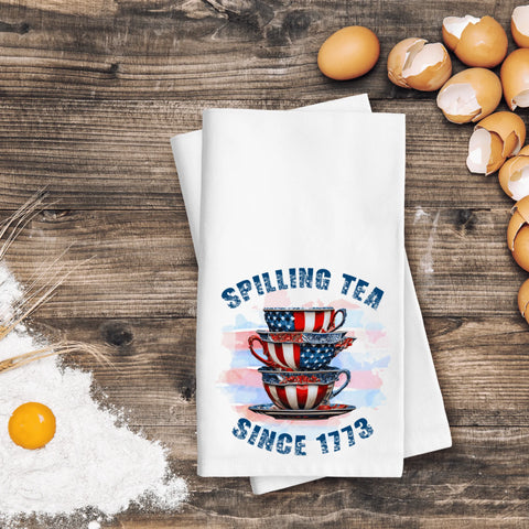 Spilling Tea in America Kitchen Towel