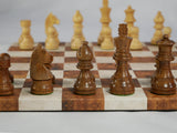 Chess Set - Sheesham/Boxwood German Knight on Caramel & Cream Leatherette Board