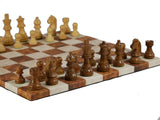 Chess Set - Sheesham/Boxwood German Knight on Caramel & Cream Leatherette Board