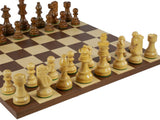 Chess Set - Kikkerwood/Natural Boxwood French Knight Men on Dark Rosewood/Maple Basic Board