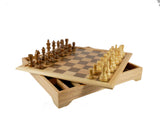 Chess Set - 3.75" Acaciawood/Boxwood pieces on Beechwood Chest