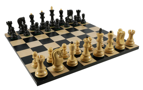 Chess Set - Black Russian Chessmen on Black Maple Basic Chess Board