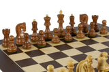 Chess Set- Kikkerwood Old Russian Opposite Tops on Walnut Sycamore Barcelona Chess Board