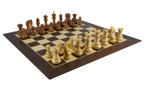 Chess Set- Kikkerwood Old Russian Opposite Tops on Walnut Sycamore Barcelona Chess Board