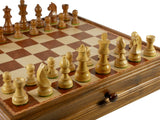 Chess Set - Walnut/Maple Chest and Single Weighted Chessmen