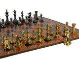 Chess Set - Solid Brass Staunton Pieces on 23" Brown & Black Faux Leather Board