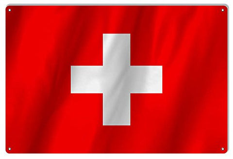 Switzerland Country Flag Reproduction Metal Sign 12x18