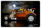 Gold Rat Rod Out On Halloween Night Metal Sign by Artist Bob Kramer