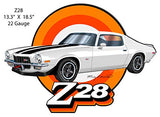 Z28 Camaro White Cut Out Garage Art Metal Sign Rudy Edwards 13.3×18.5