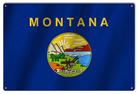 Montana State Flag Reproduction Metal Sign 12x18