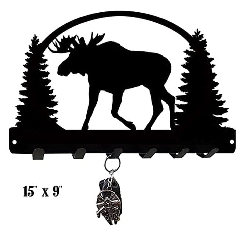 Moose With Trees Laser Cut Out Key Holder 9x15