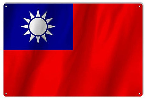 Taiwan Republic Of China Country Flag Reproduction Metal Sign 12x18