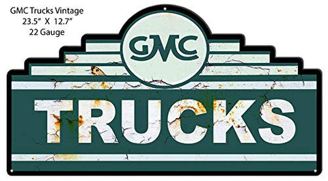 GMC Trucks Cut Out Reproduction Garage Shop Metal Sign 12.7×23.5