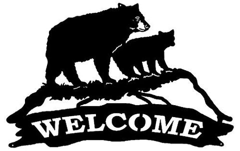 Welcome Bear Laser Cut Out Wall Decor Silhouette Metal Sign 15×23.5