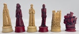 Chess Pieces - Resin - Stained Red & Ivory Elizabethan Chess Pieces - 5"