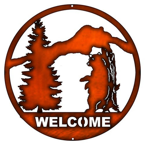 Welcome Bear Laser Cut Out faux Copper Finish Wall Decor 16×16