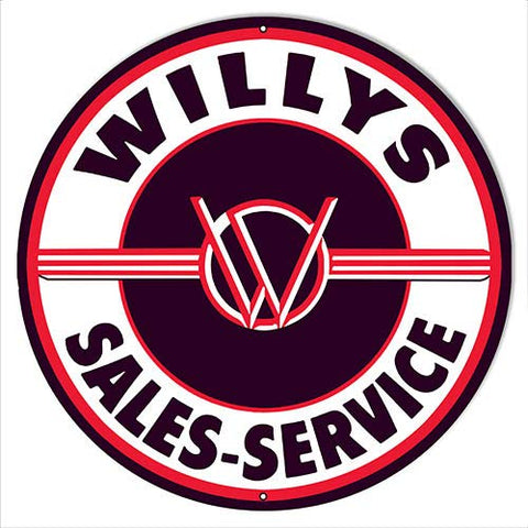 Willys Sales & Service Reproduction Round Metal Sign