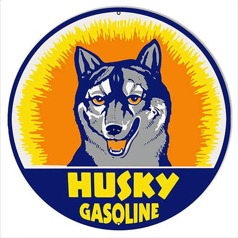 XL Husky Motor Oil Gas Station 30? Round Metal Repro Garage Art Sign