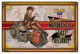 American Motorcycle Pin Up Girl Garage Art By Steve McDonald 12×18