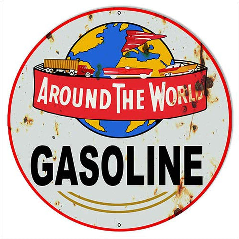 World Gasoline Reproduction Vintage Metal Sign 14×14 Round