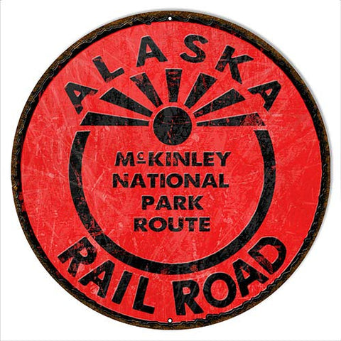 Alaska Railway Reproduction Railroad Metal Sign 18×18 Round