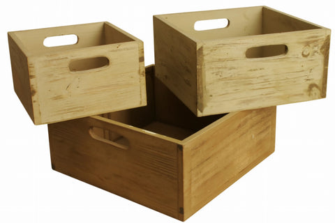 Set Of 3 Square Distressed Crates