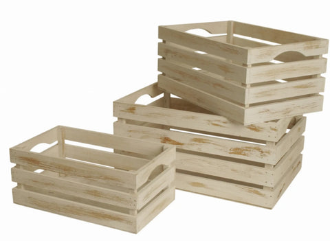 Set Of 3 Distressed Wood Crates