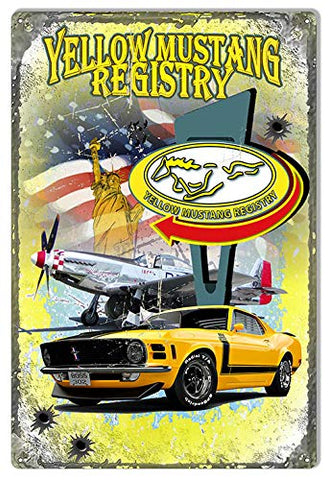 Yellow Mustang Statute Of Liberty Sign By Artist Phil Hamilton 12x18