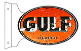 Gulf Dealer Reproduction Flange Gas Station Sign 12x18 Oval