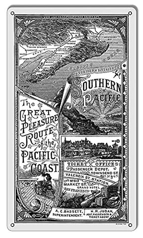 Southern Pacific Railroad Reproduction Pacific Coast Metal Sign 8×14