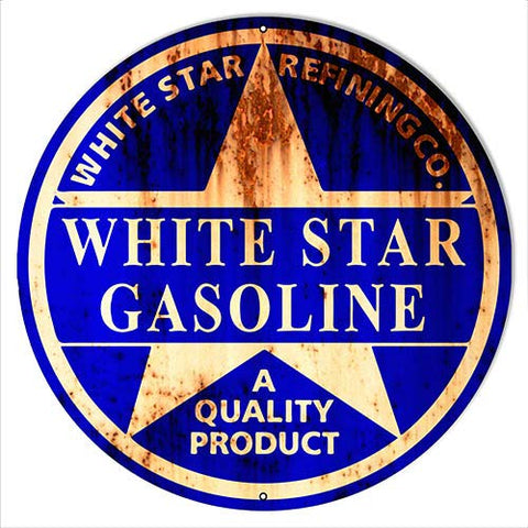 White Star Gasoline Reproduction Motor Oil Metal Sign 18×18 Round