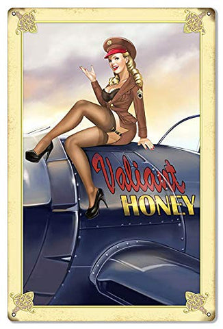 Valiant Honey Pin Up Girl Nose Art Large Aviation Metal Sign 16×24