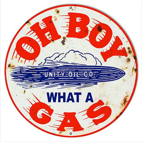 Unity Oil Reproduction Gasoline Garage Shop Metal Sign 24×24 Round