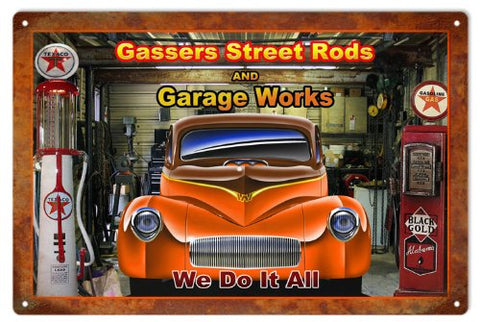 Vintage Gassers Street Rods Hot Rod Reproduction Sign 16x24